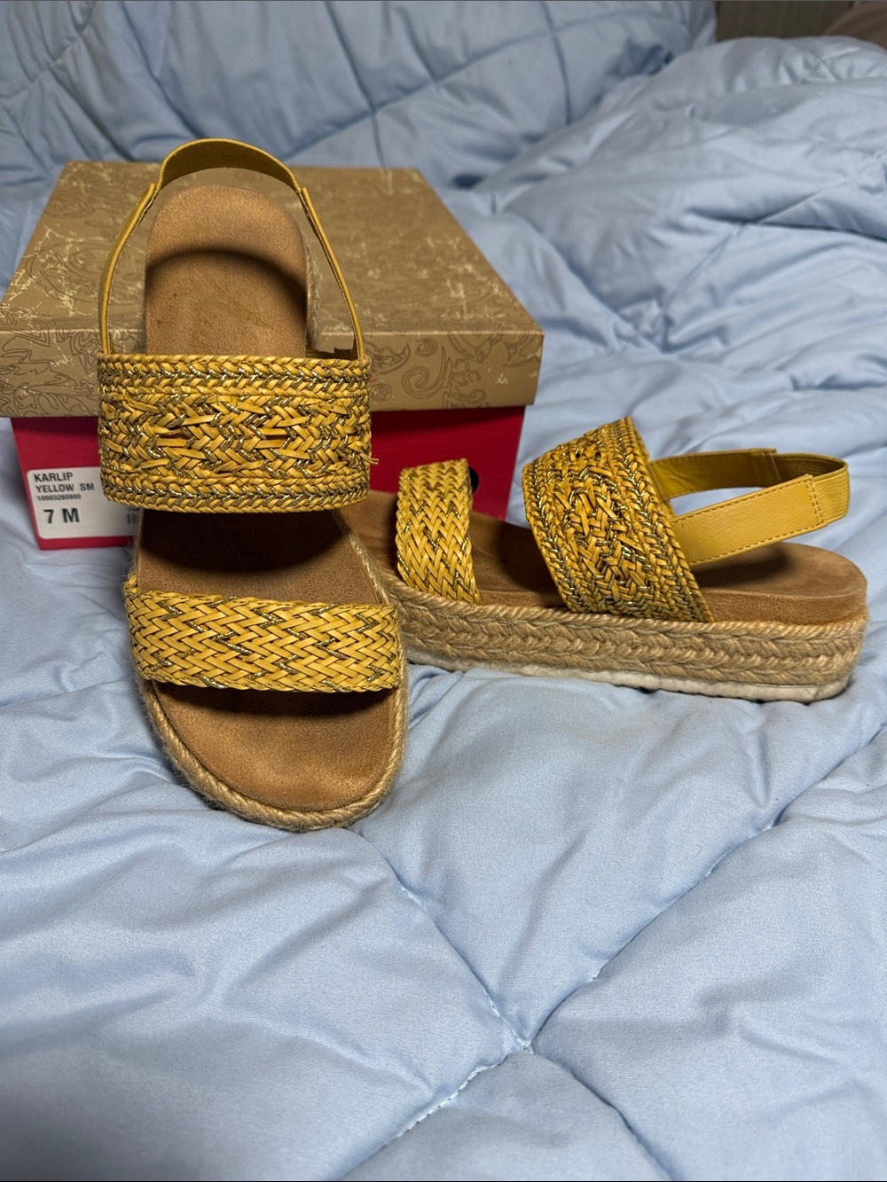 American Rag Yellow Woven Espadrille Platform Sandals - 7M